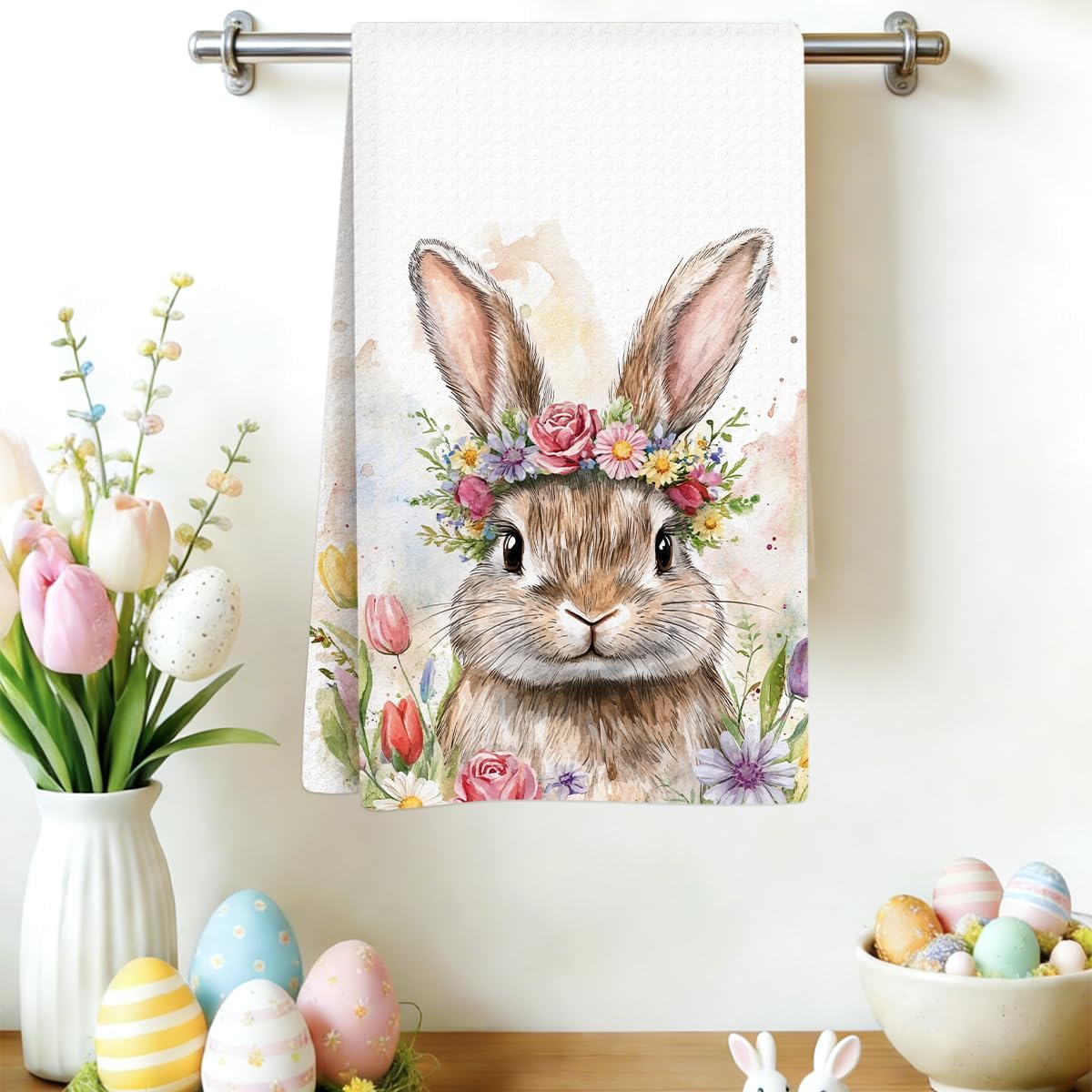 Toalla de mano gofre lazo flores para baño y cocina