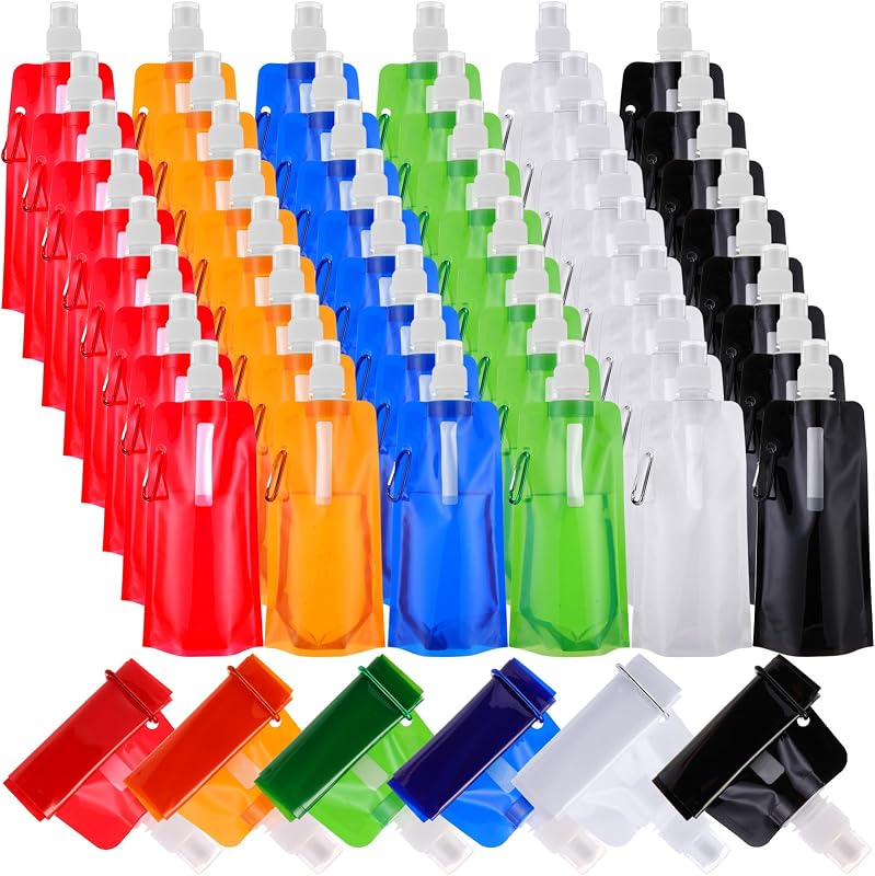 48 Botellas Agua Plegables 16oz Mosquetón Reutilizables