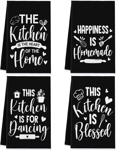 4 Paños cocina negro corazón del hogar con lazo