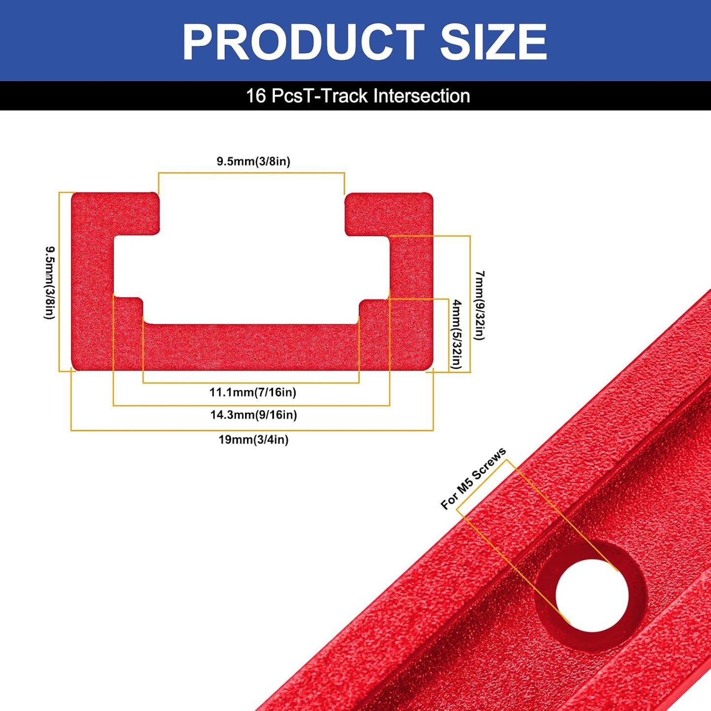 4 Set T-Track Intersección Kit Rojo Carpintería Universal