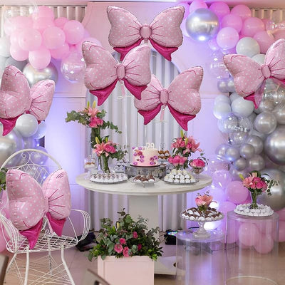 6 Globos Rosa con Lazo para Fiesta Niños y Niñas