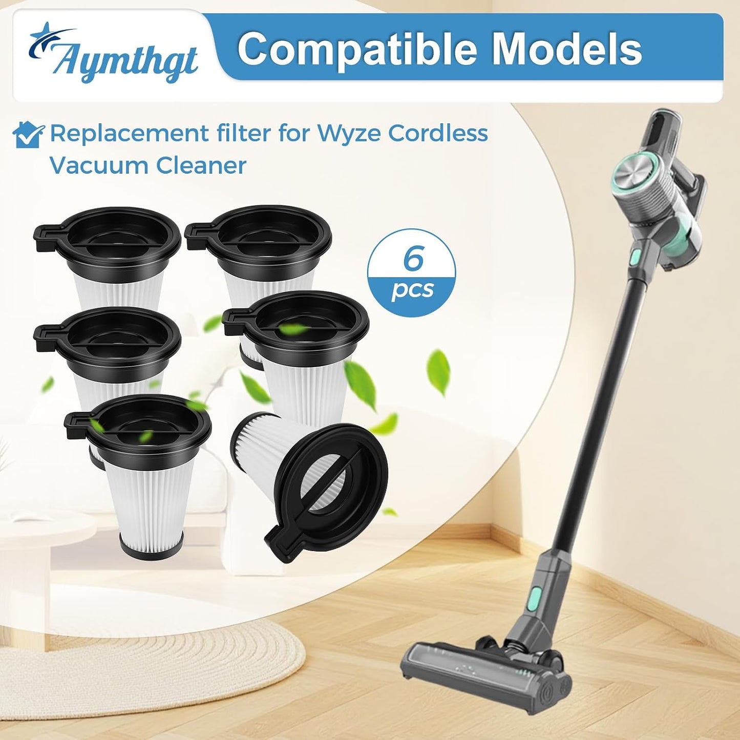 6 Filtros HEPA Wyze Aspiradora Inalámbrica Lavables