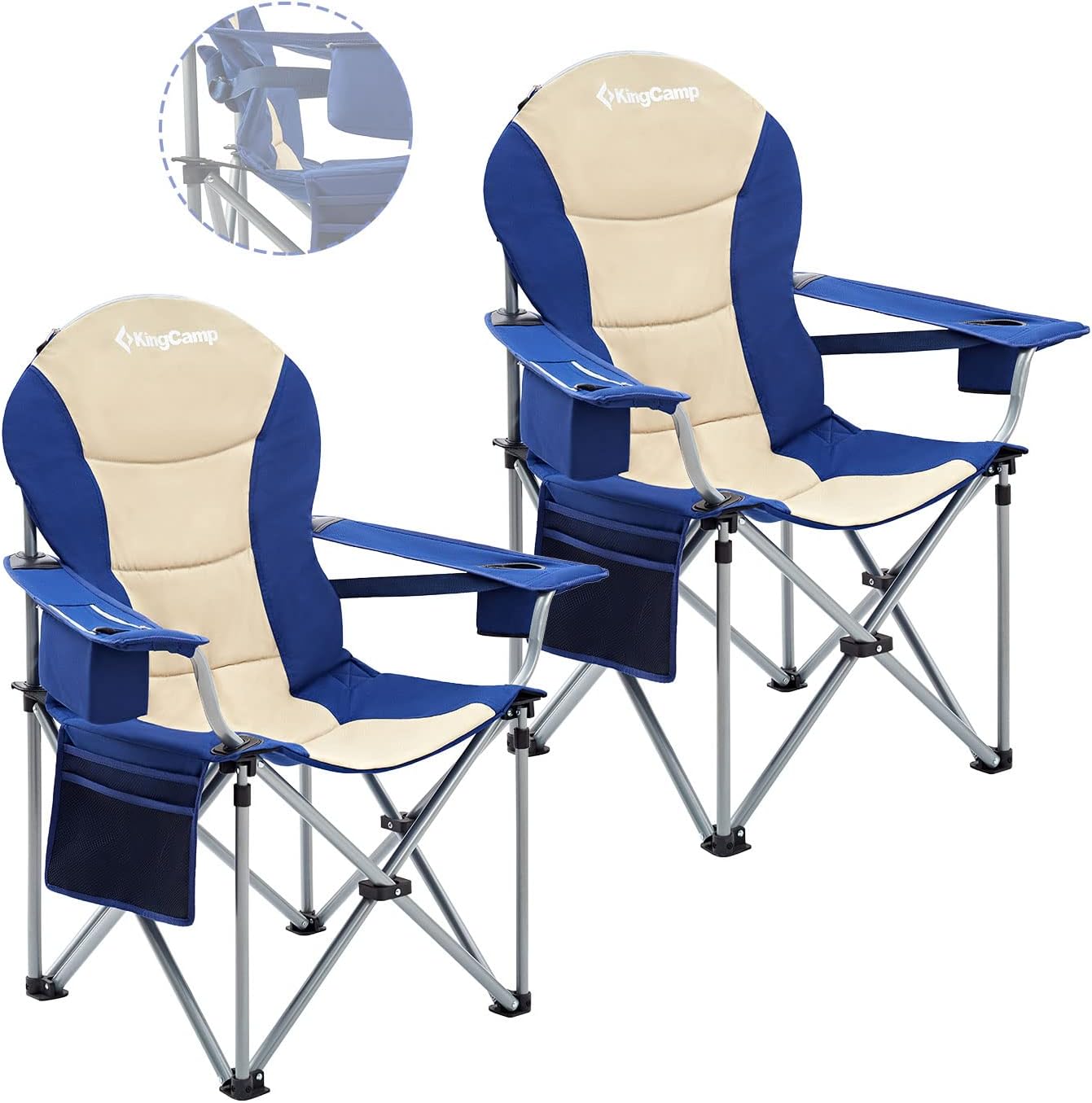 Silla camping gran tamaño set 2 azul marino/beige