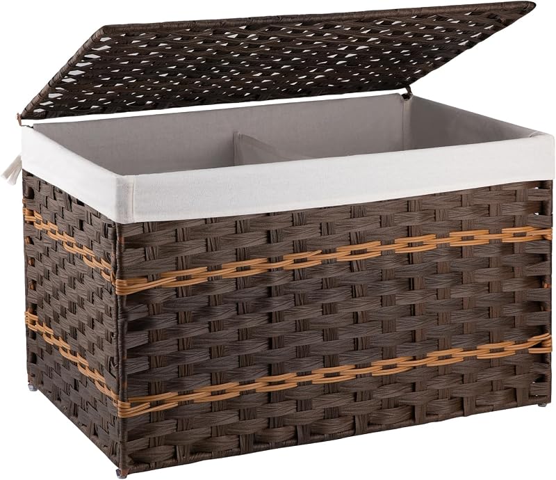Cesta almacenamiento mimbre sintético 105L color marrón
