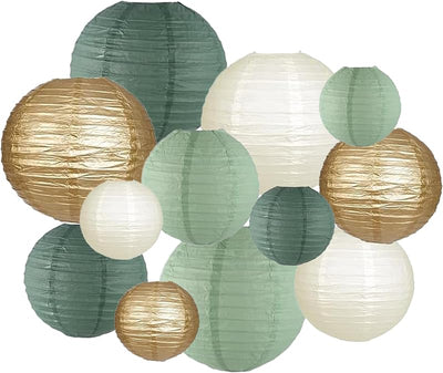 Faroles papel verde salvia decoración fiesta 12uds