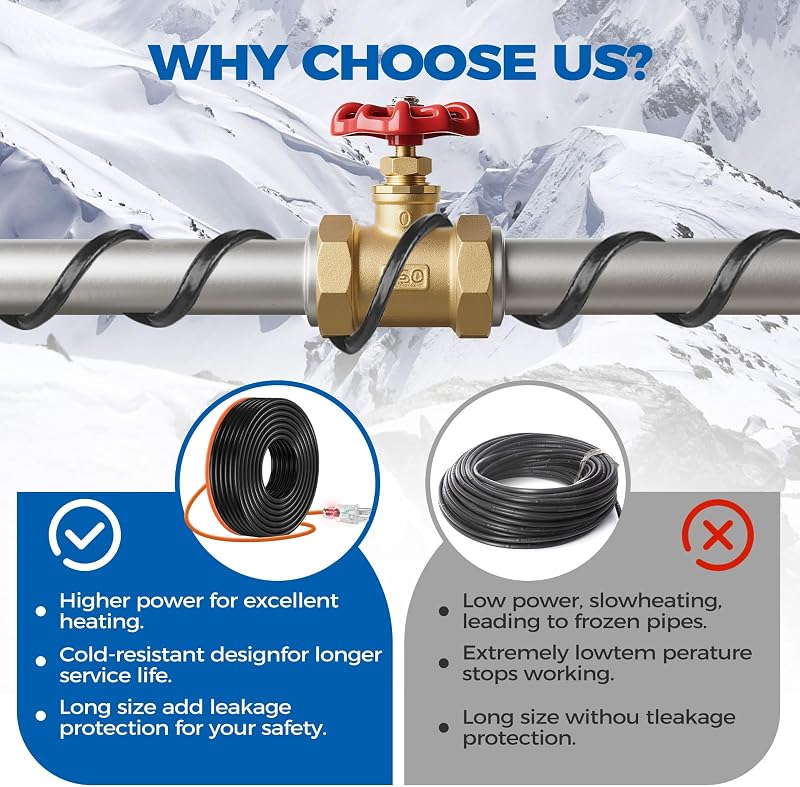 Cable calefacción tubería 90pies térmico agua metal