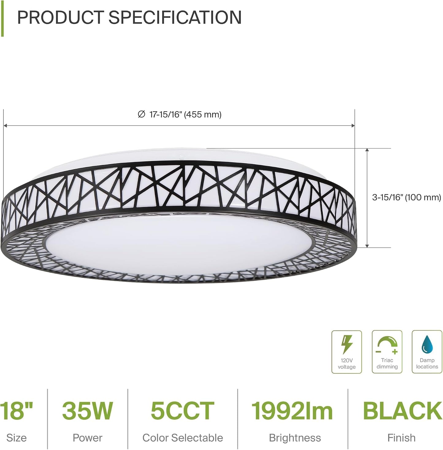 Lámpara techo LED empotrada 18pulg regulable 2700K-5000K