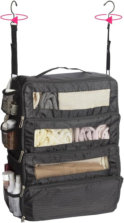 Organiz. viaje colgante estantes portátiles negro pequeño
