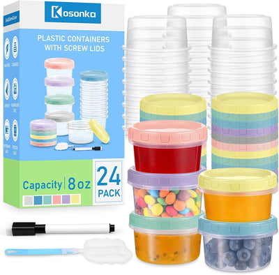 24 Pzas Contenedores 8oz Plástico con Tapas para Congelador