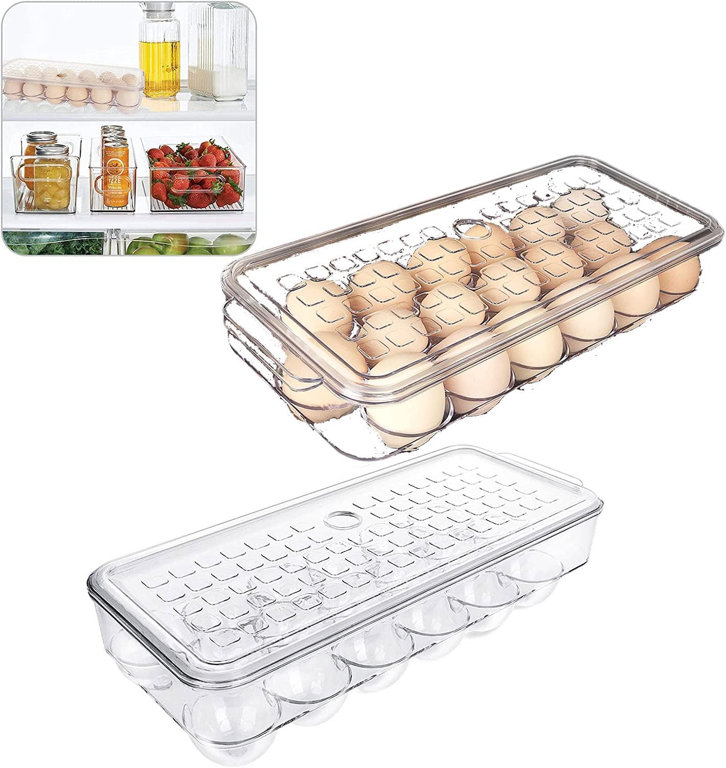 2 Pzas Soporte Huevos Plástico Apilable con Tapa y Asas