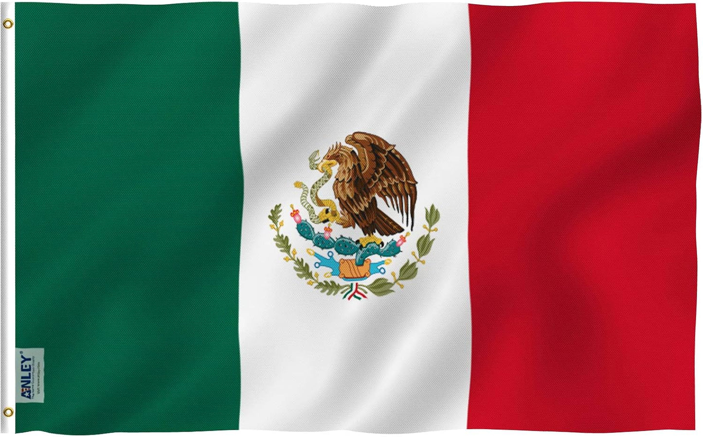 Bandera México 3x5ft poliéster doble costura ojales latón
