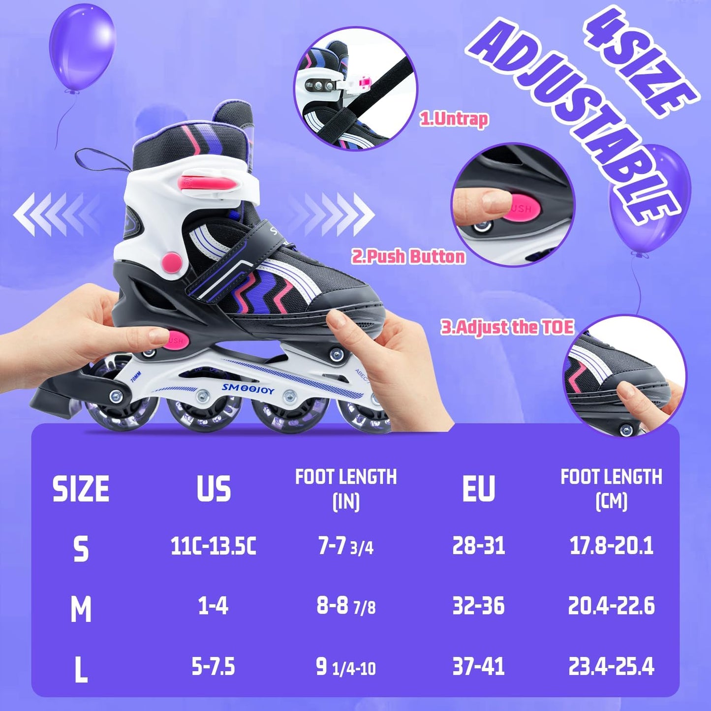 Patines Inline Niños Ruedas Led Marco Aluminio Negro