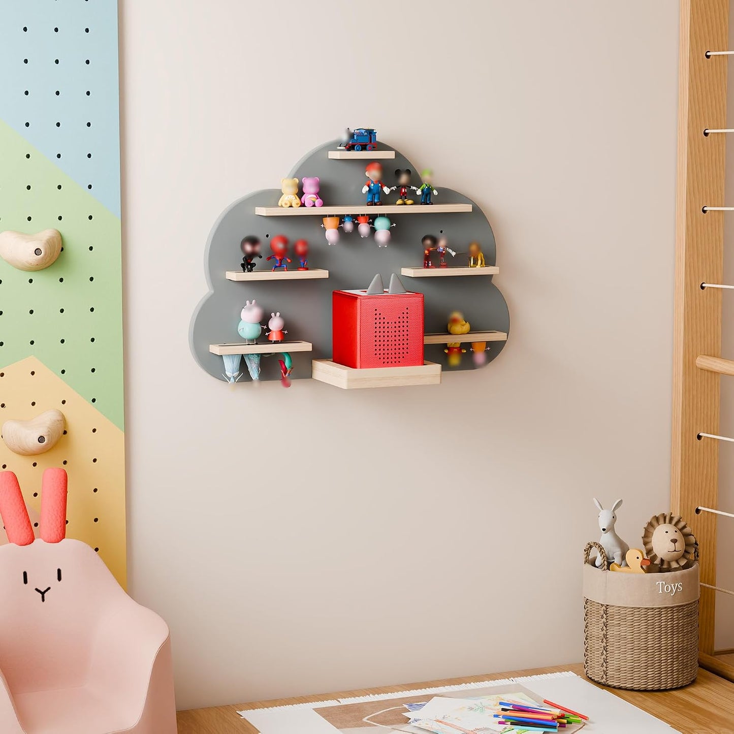 Estante Toniebox madera haya para 20-30 figuras gris