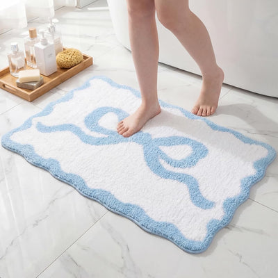 Alfombra baño microfibra festoneada azul 36x24pulg antideslizante