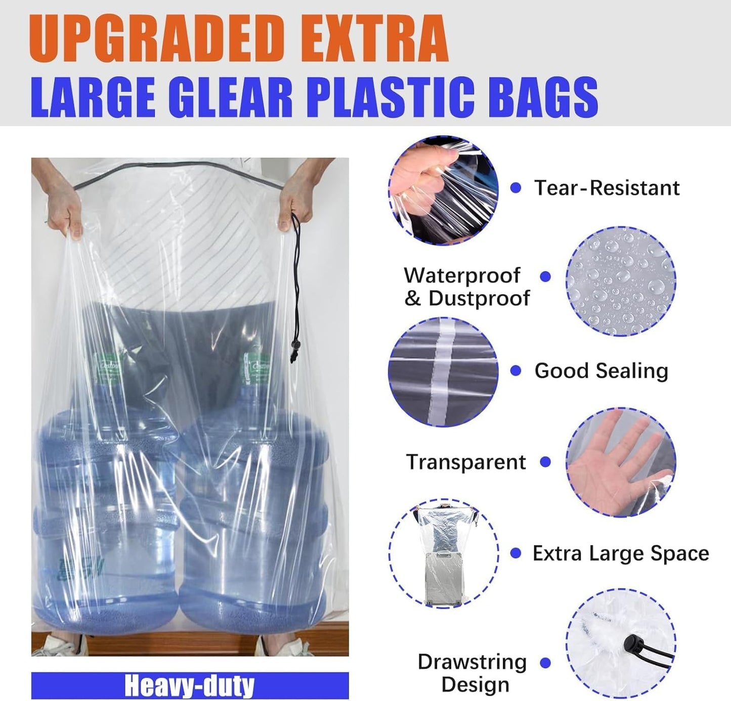 Bolsas plástico transparente con cordón 32x42" 6 Pzas