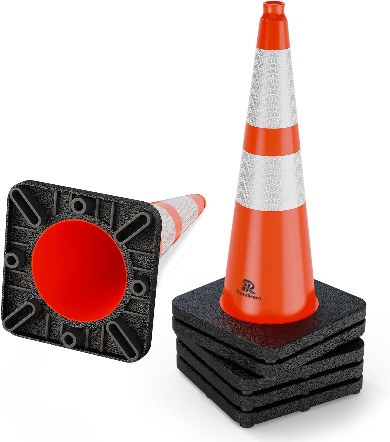6 Conos Tráfico 28pulg Base Negra Naranja Reflejante