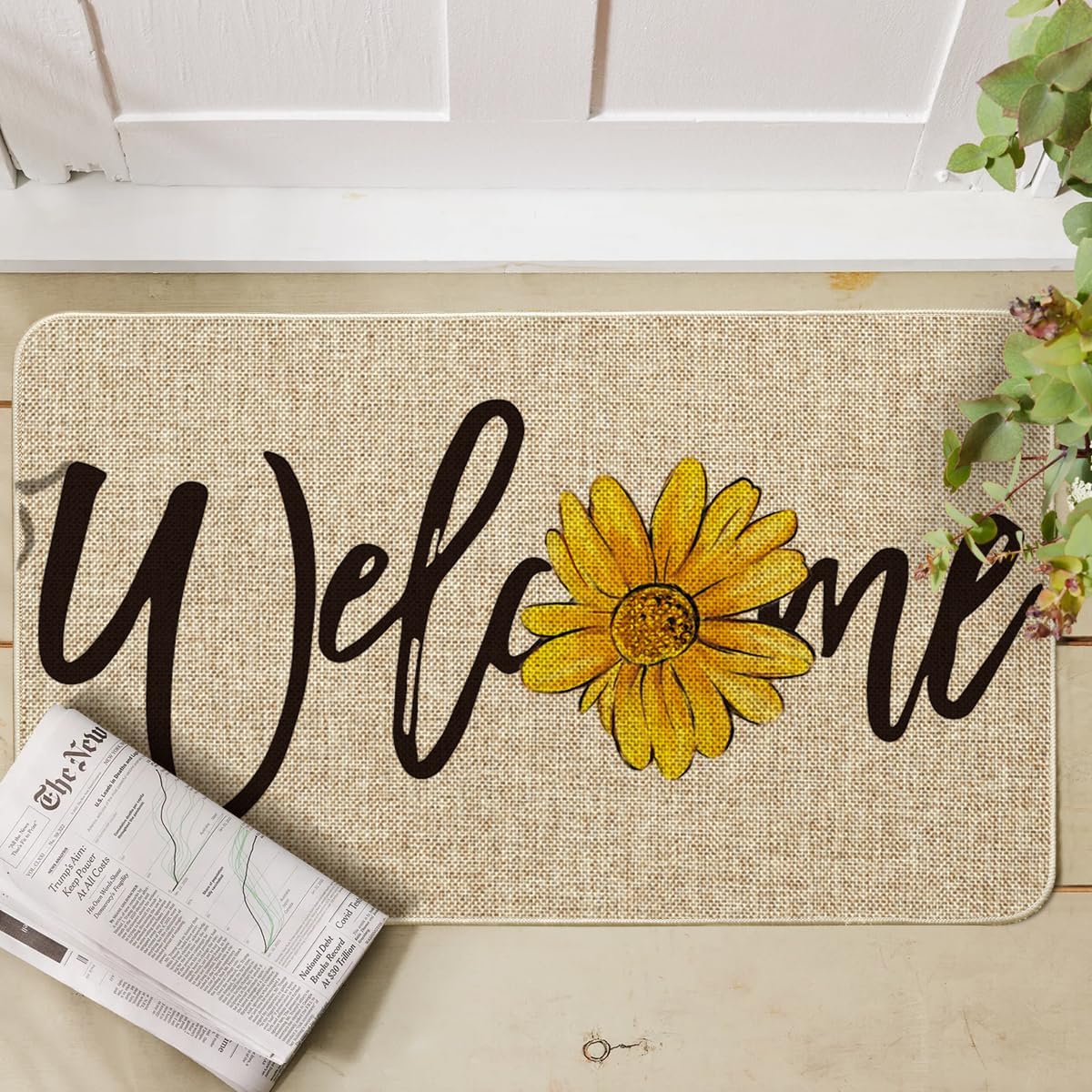 Tapete bienvenida primavera girasol 17x29"