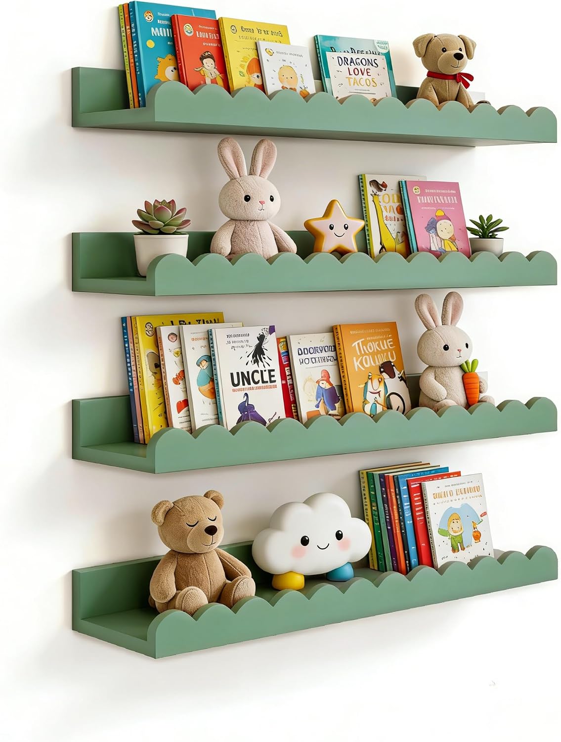 Set 4 estantes flotantes madera 16" salvia