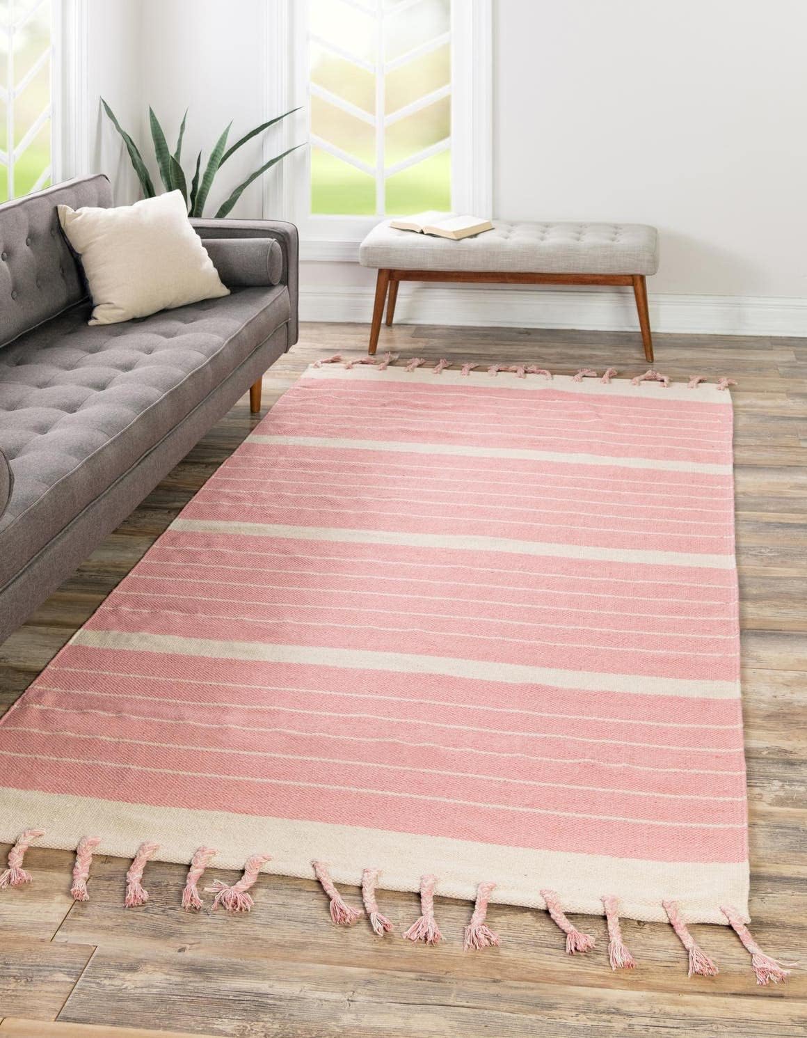 Alfombra área Sophie 2x3" rectangular rosa y blanco