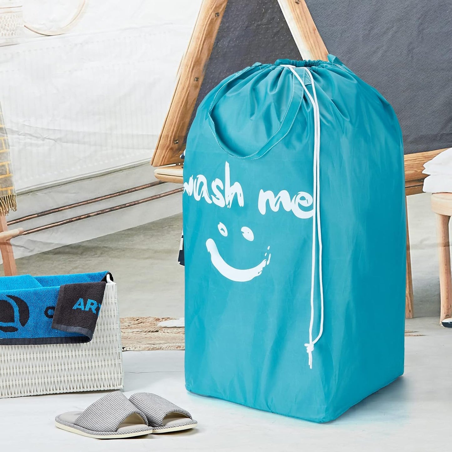 2 Bolsas Lavandería Viaje con Asas Base Cuadrada Azul Claro
