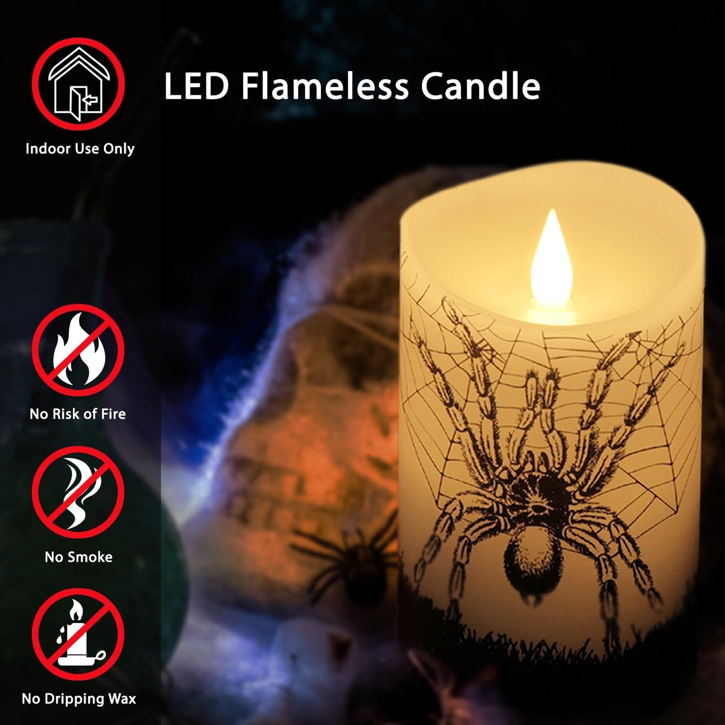 Velas LED Halloween con control remoto 7.6x12.7cm pilar cera real