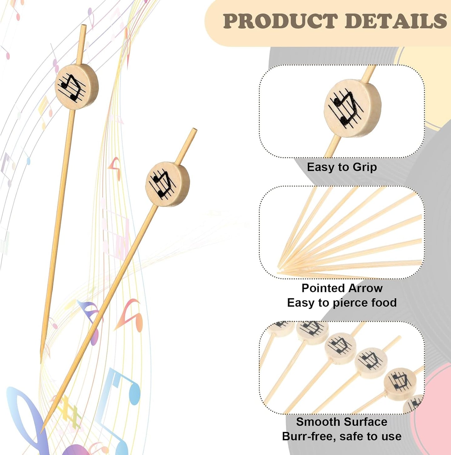 200 Palillos Madera Notas Musicales Aperitivos Cupcakes