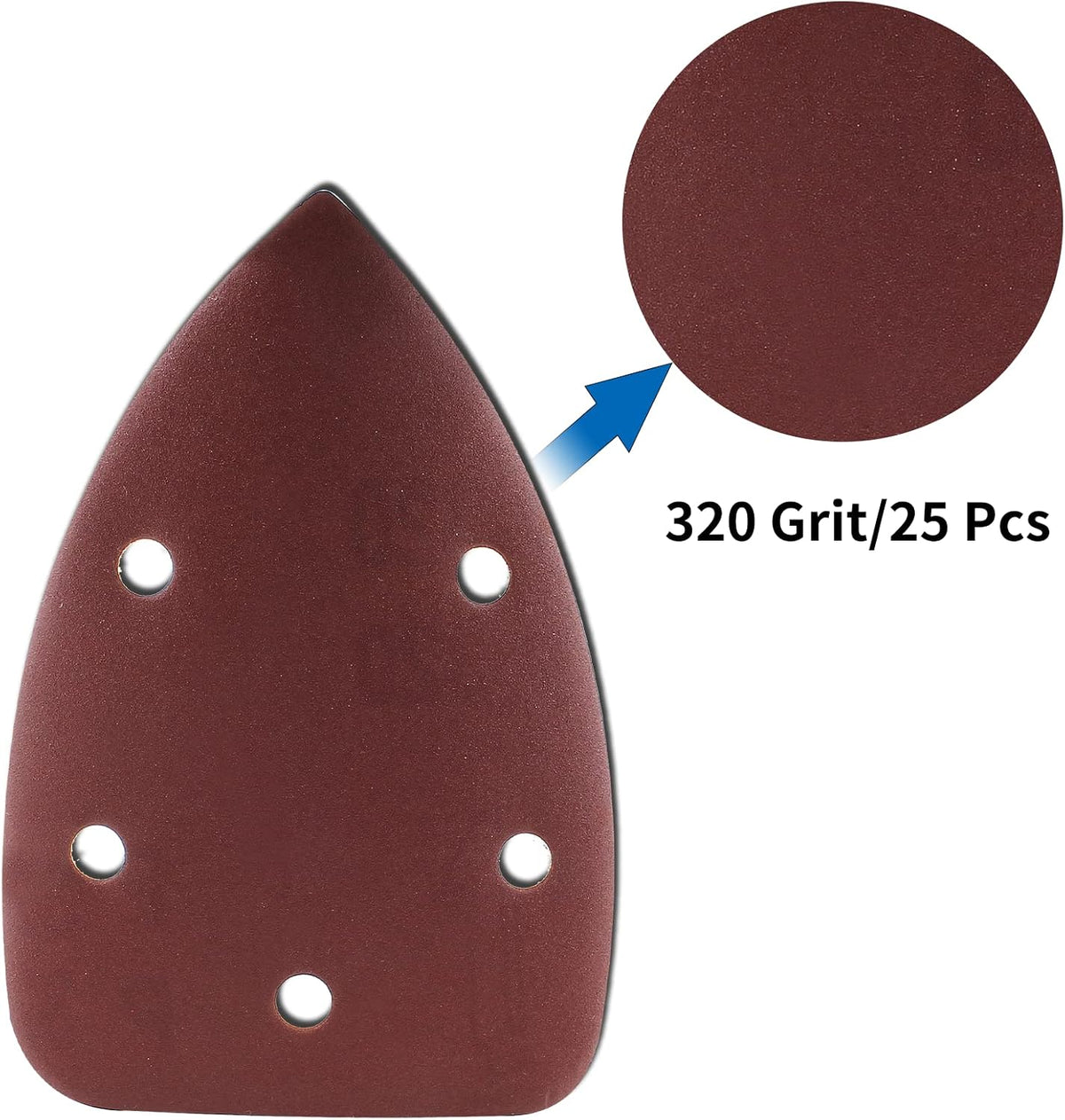 25 Pzas Lija 320 Grano 5 Agujeros con Gancho y Bucle 140mm