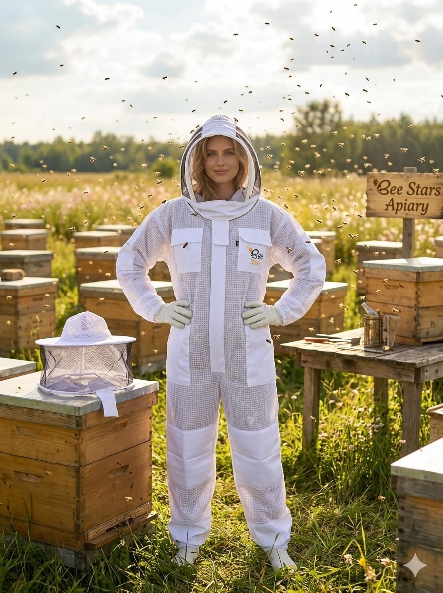 Traje abeja 3 capas velo redondo ventilado blanco