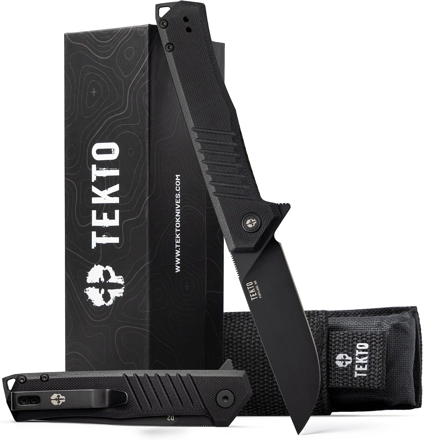 Cuchillo plegable EDC acero D2 titanio G10 negro