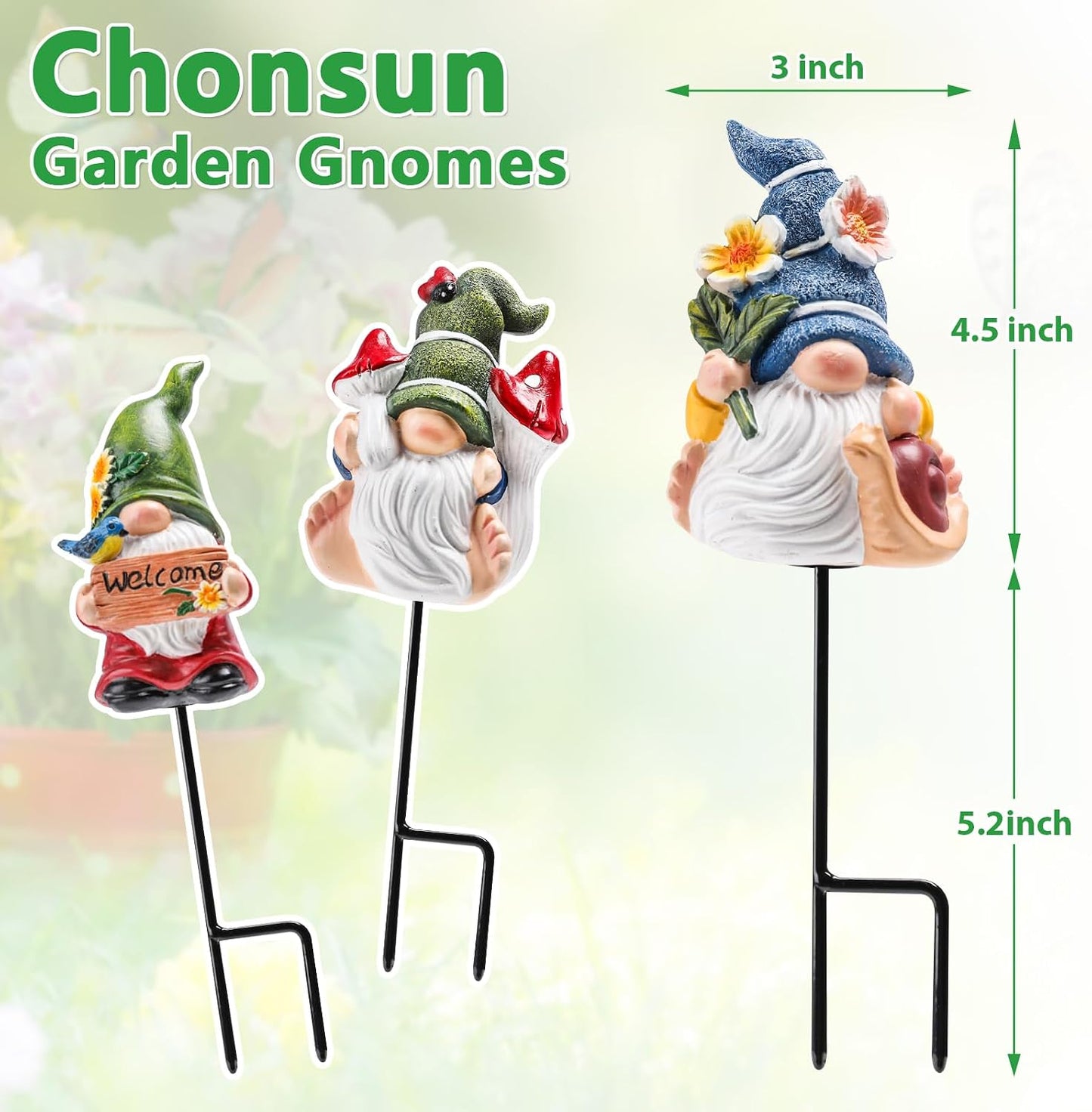 Estacas gnomos jardín 3pulg para macetas y decoración