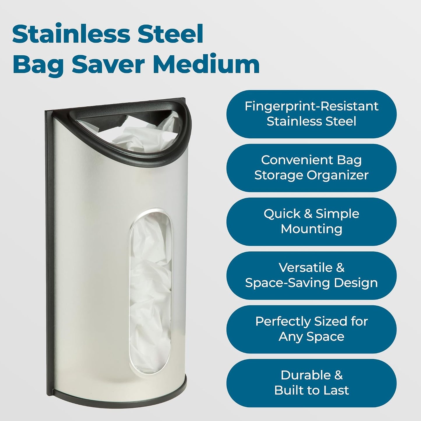 Bolsas plástico acero inox dispensador pared cocina garaje