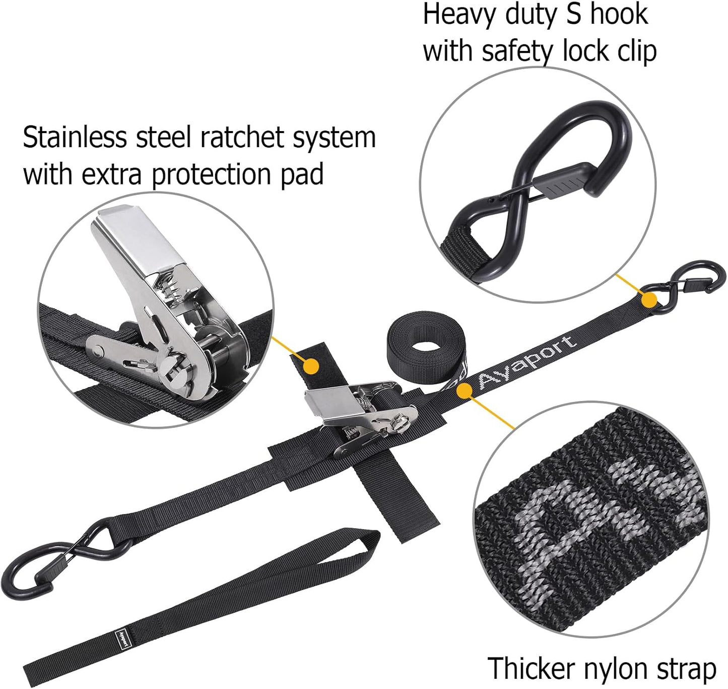 Correas trinquete acero inox 10ft con ganchos negro