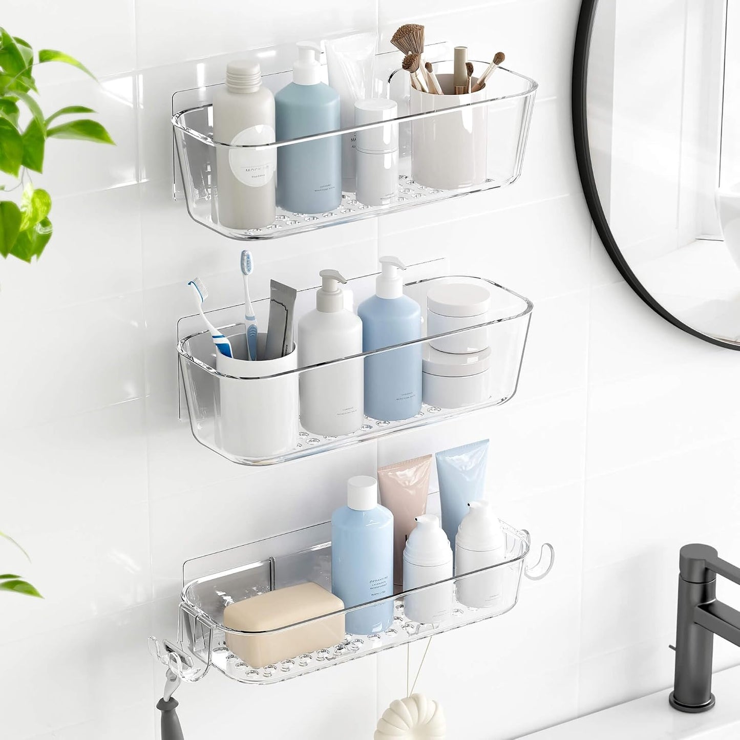 Organiz. ducha adhesivo pack 3 con soporte
