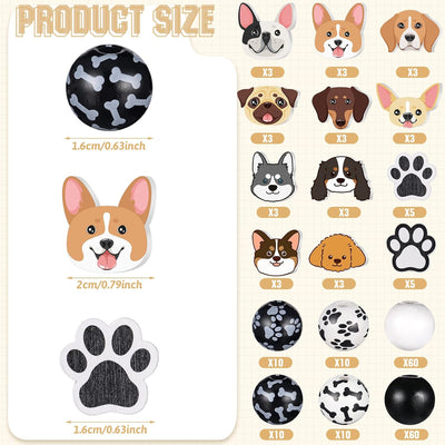 200 Cuentas Madera Estampado Pata Perro Coloridas Manualidades