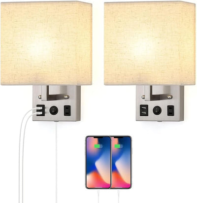 2 Apliques Pared con USB y CA Plateado