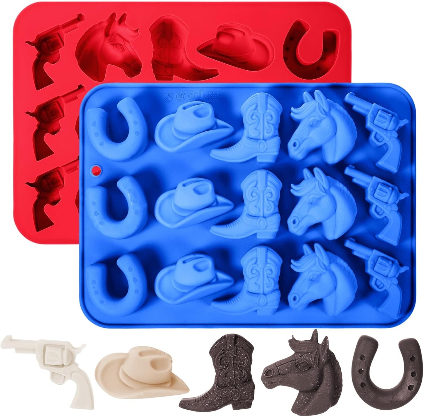 2 Moldes Silicona Vaquero Sombrero Botas Silla Montar Azul