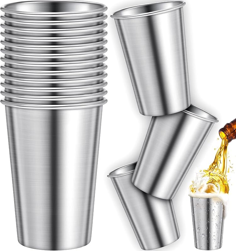 16 Pzas Vasos Acero Inox 16oz Apilables Uso Diario