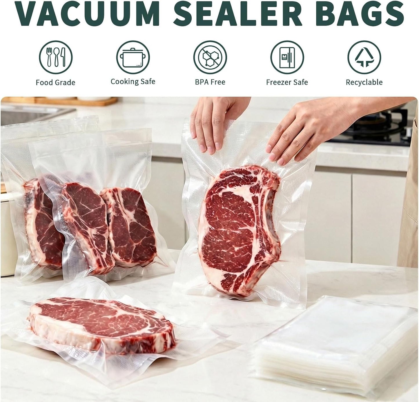 Bolsas selladoras al vacío 50uds 8x12" grado comercial