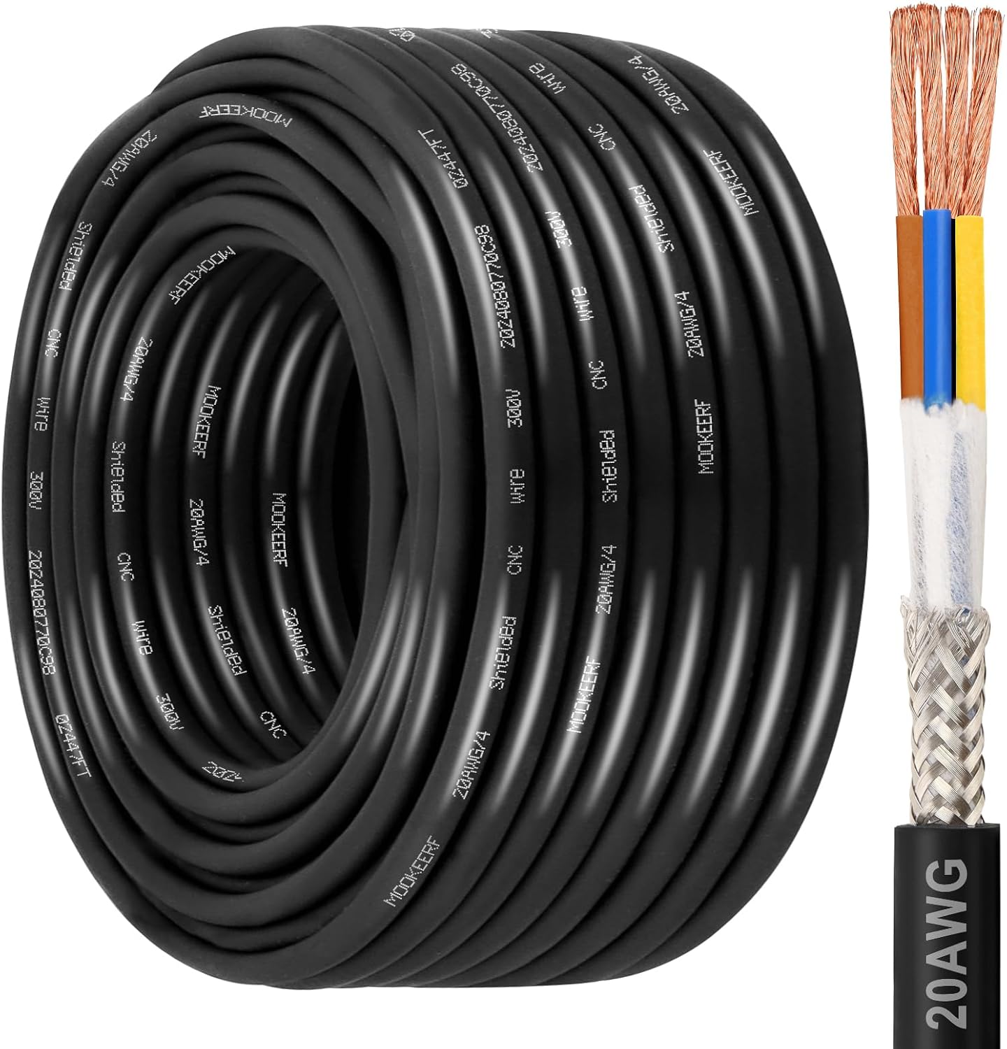 Cable blindado 20/4 100pies 20AWG 4 conductores cobre puro