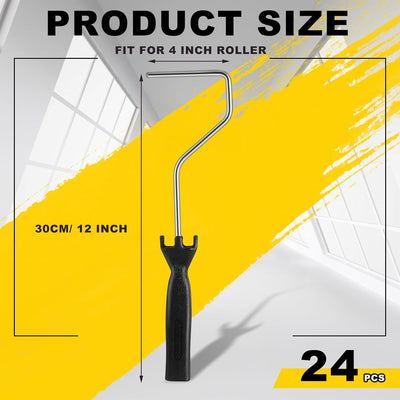 24 Pzas Marco Rodillo 4pulg con Mango para Pintura Hogar Negro