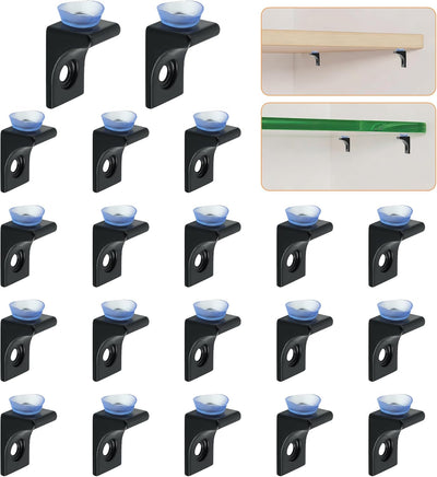 20 Soportes Vidrio Ventosa para Estantería Negro