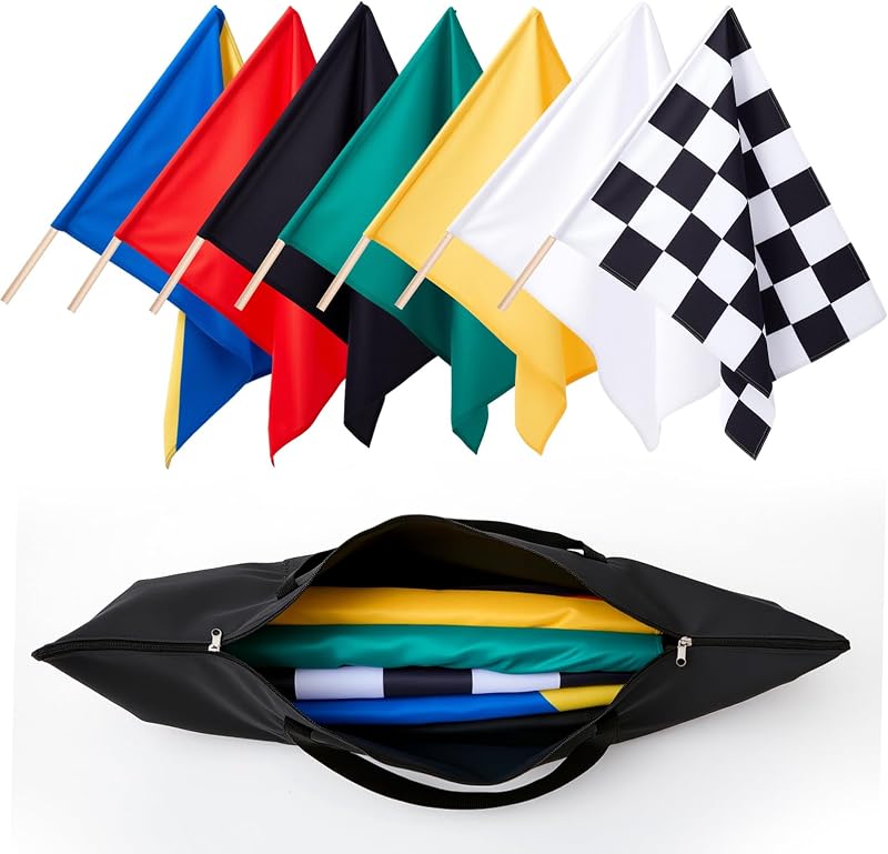 Set 7 banderas carreras con poste y bolsa 24x30"