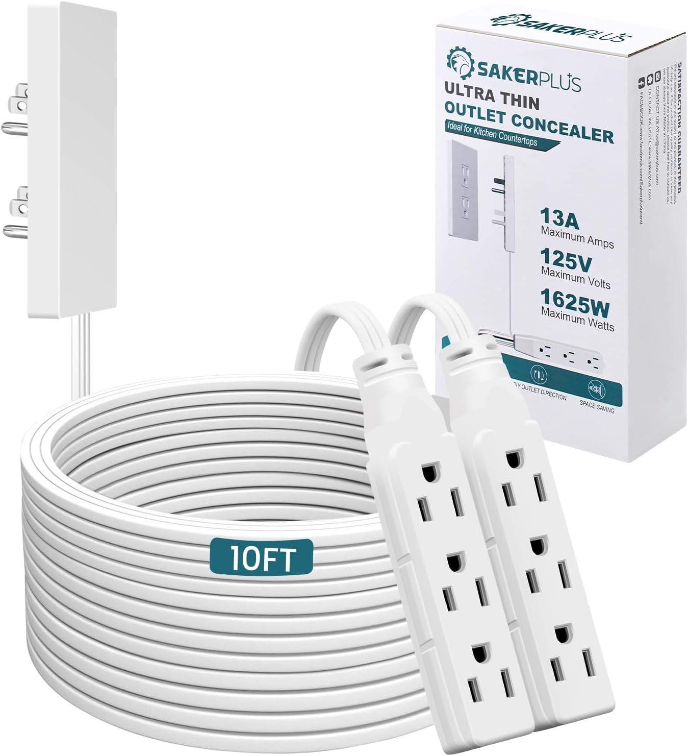 Extensor enchufe plano 10pies 3 salidas CA 1625W cocina