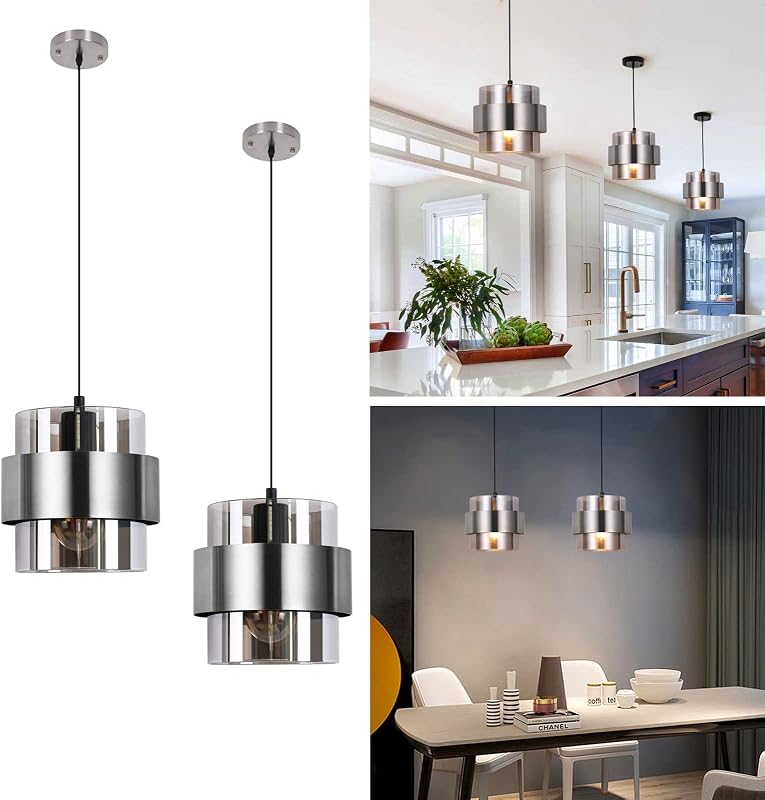 Luces colgantes isla cocina cristal ajustable 7pulg set 2