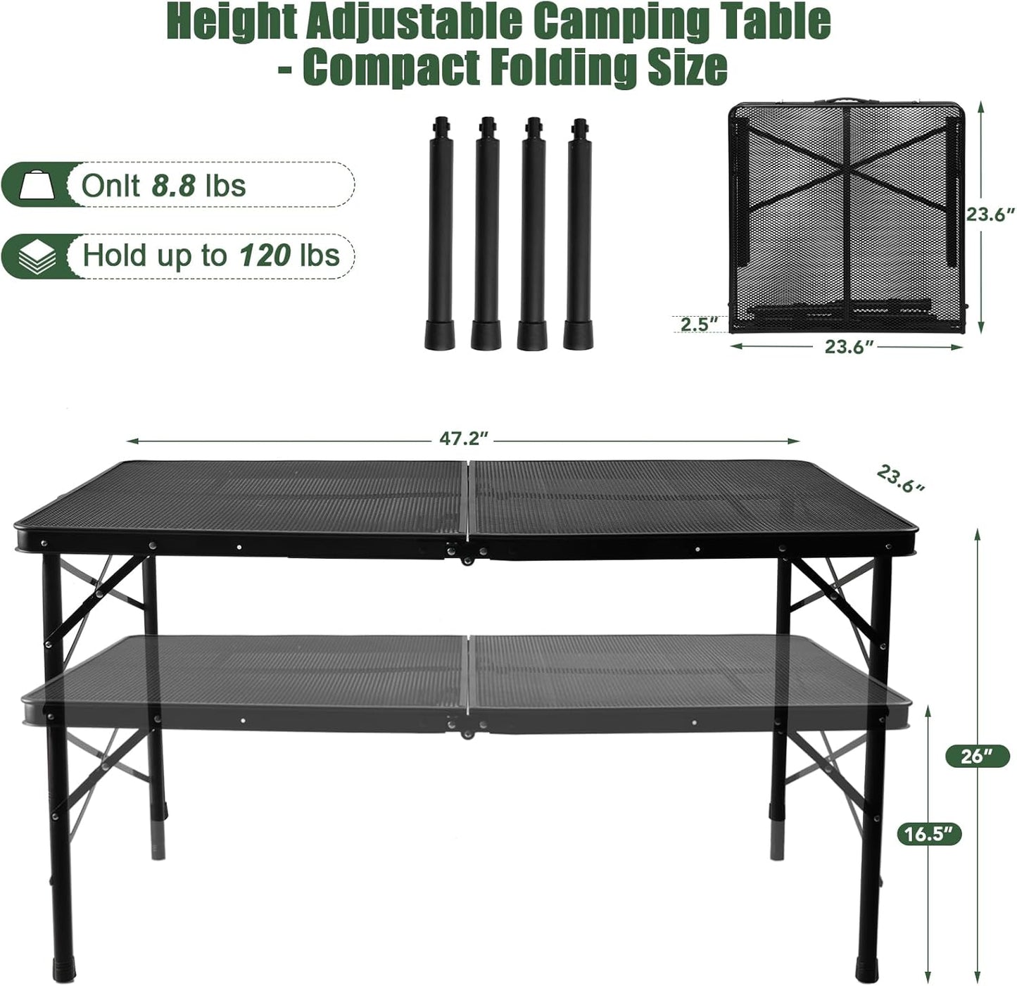 Mesa plegable para parrilla 4ft metal ligero