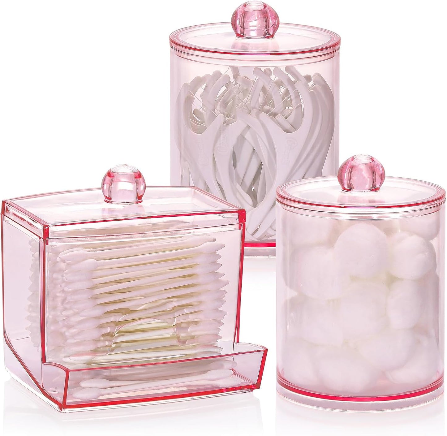 Dispensador bastoncillos Qtips rosa contenedor grande