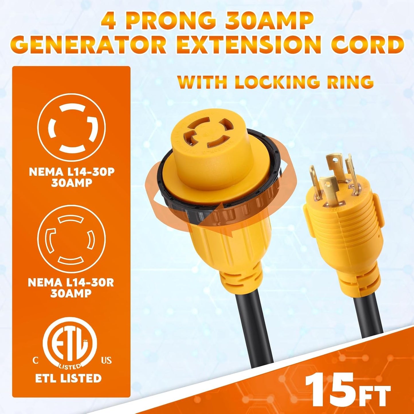 Cable generador 30A 15pies 125V 10 Pzas