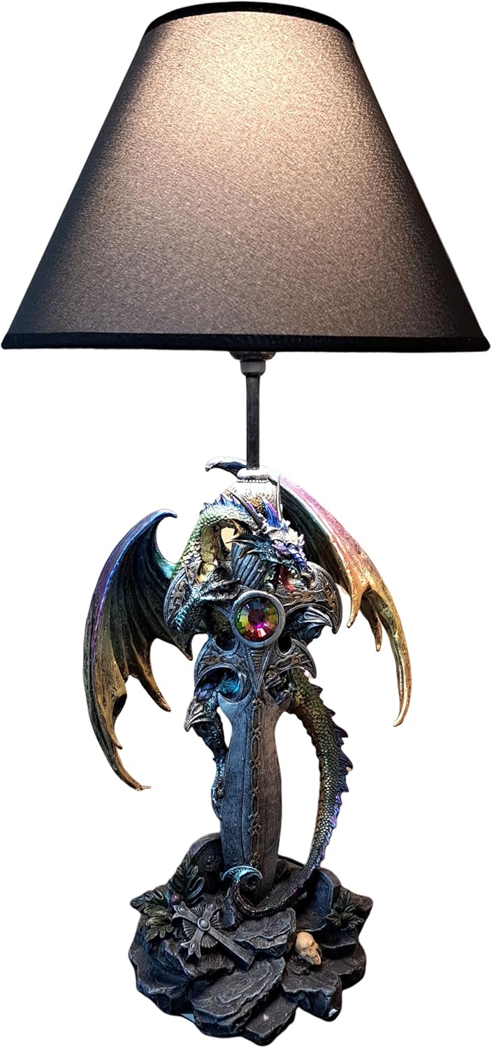 Lámpara mesa dragón 24.5pulg tela gótica medieval