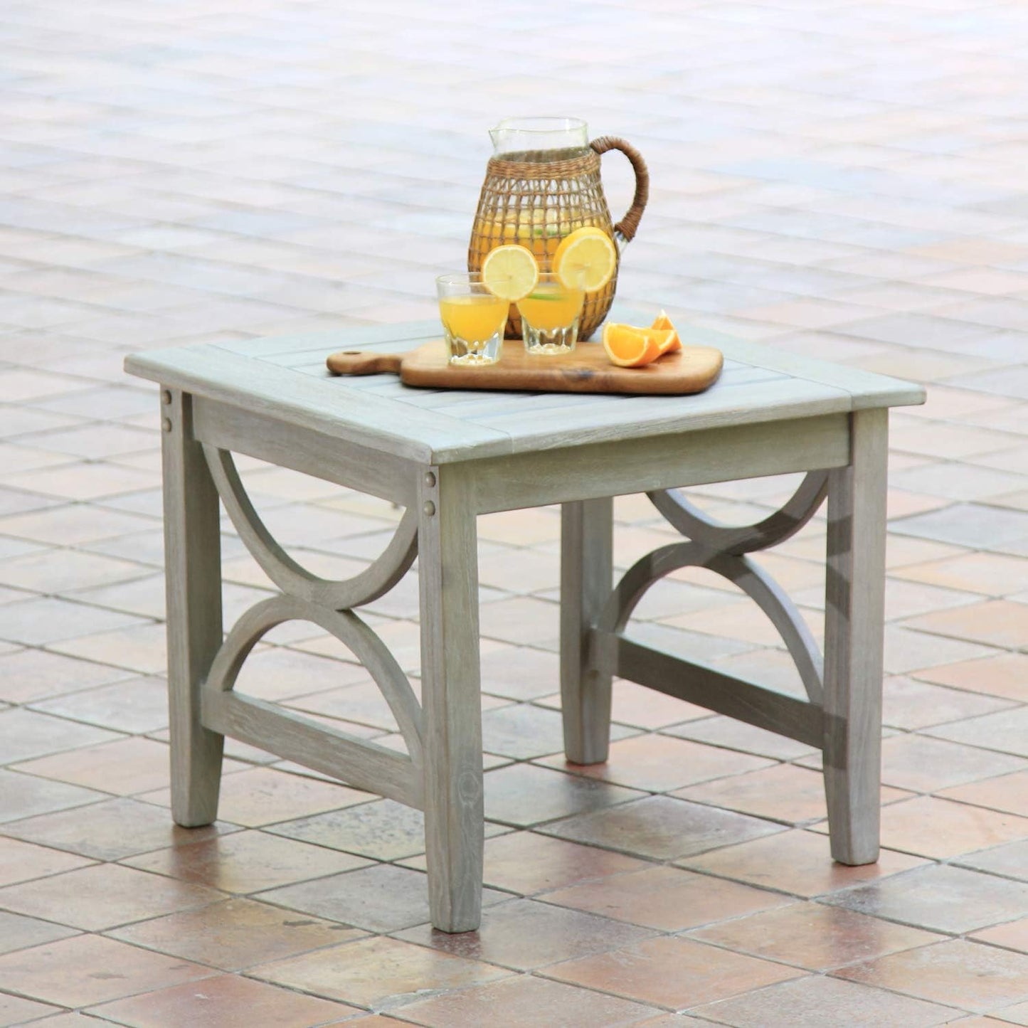 Mesa auxiliar para patio teca desgastada