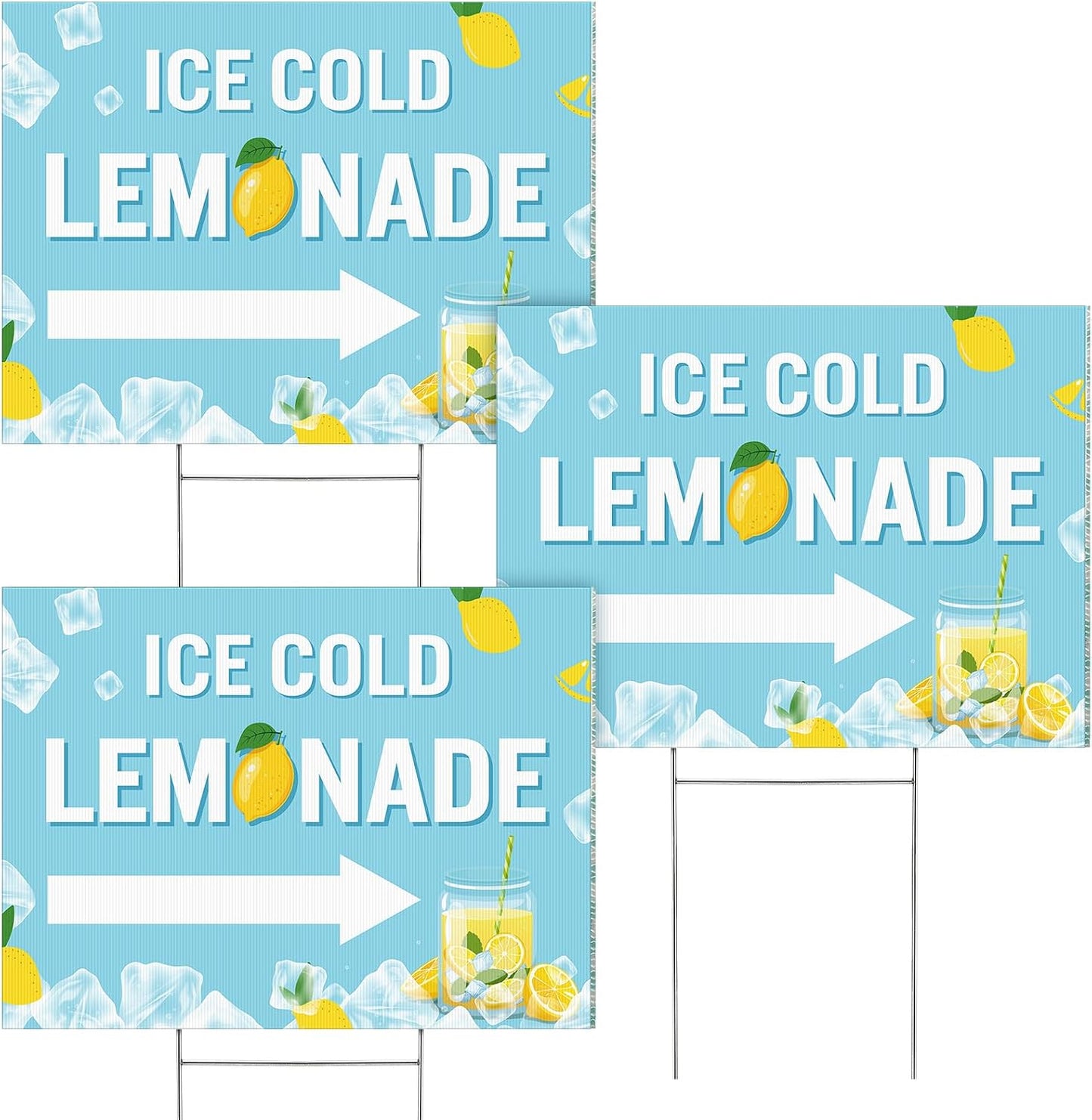 3 Set Letreros Limonada 12x16" Plástico Corrugado